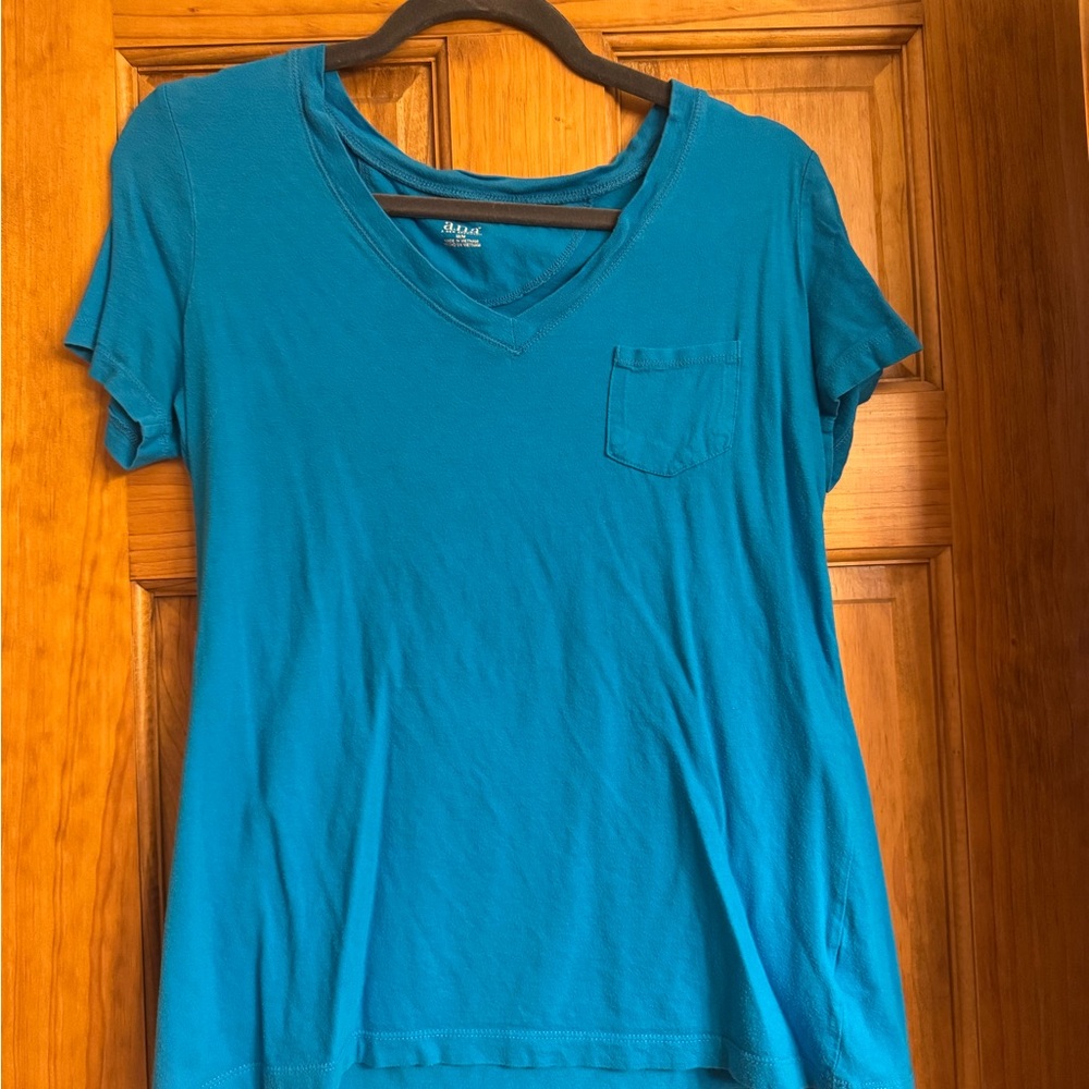 a.n.a Teal V-Neck Short Sleeve Pocket Tee